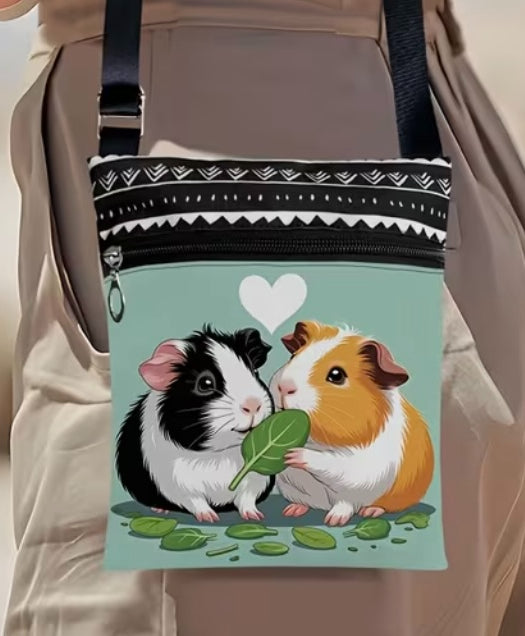 Guinea Pig Crossbody Bag featuring 2 cute Guinea Pigs eating a spinach leaf