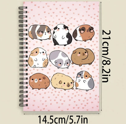 Notebook with a cute guinea pig design and a background of hearts