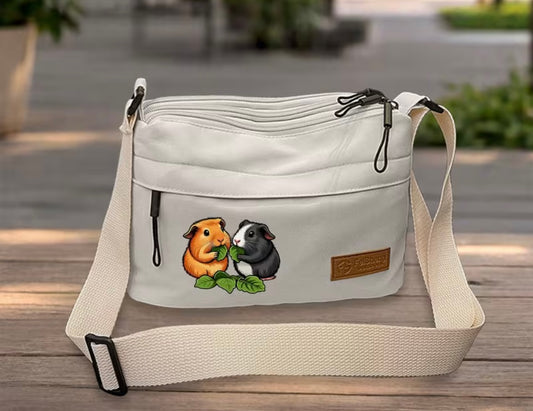 Shoulder Bag with cute pair of guinea pigs eating a spinach leaf
