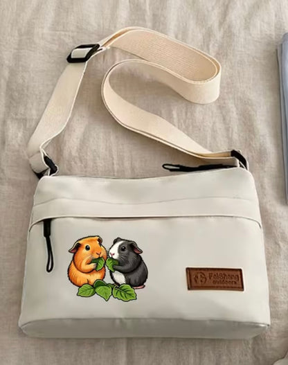 Shoulder Bag with cute pair of guinea pigs eating a spinach leaf