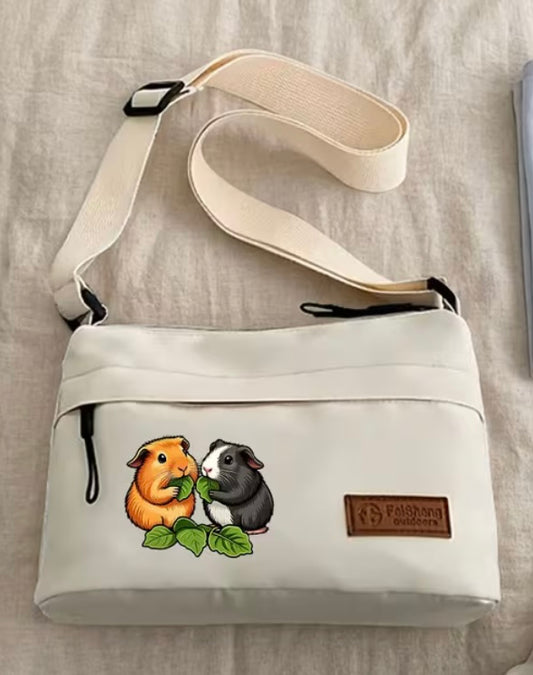 Shoulder Bag with cute pair of guinea pigs eating a spinach leaf