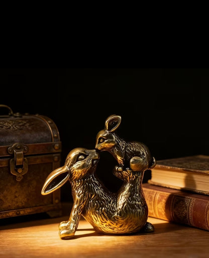Brass Mother Rabbit and Baby Rabbit