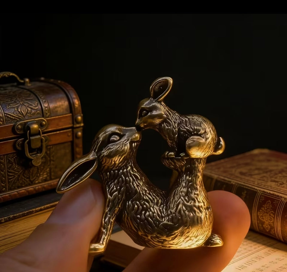Brass Mother Rabbit and Baby Rabbit