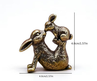 Brass Mother Rabbit and Baby Rabbit