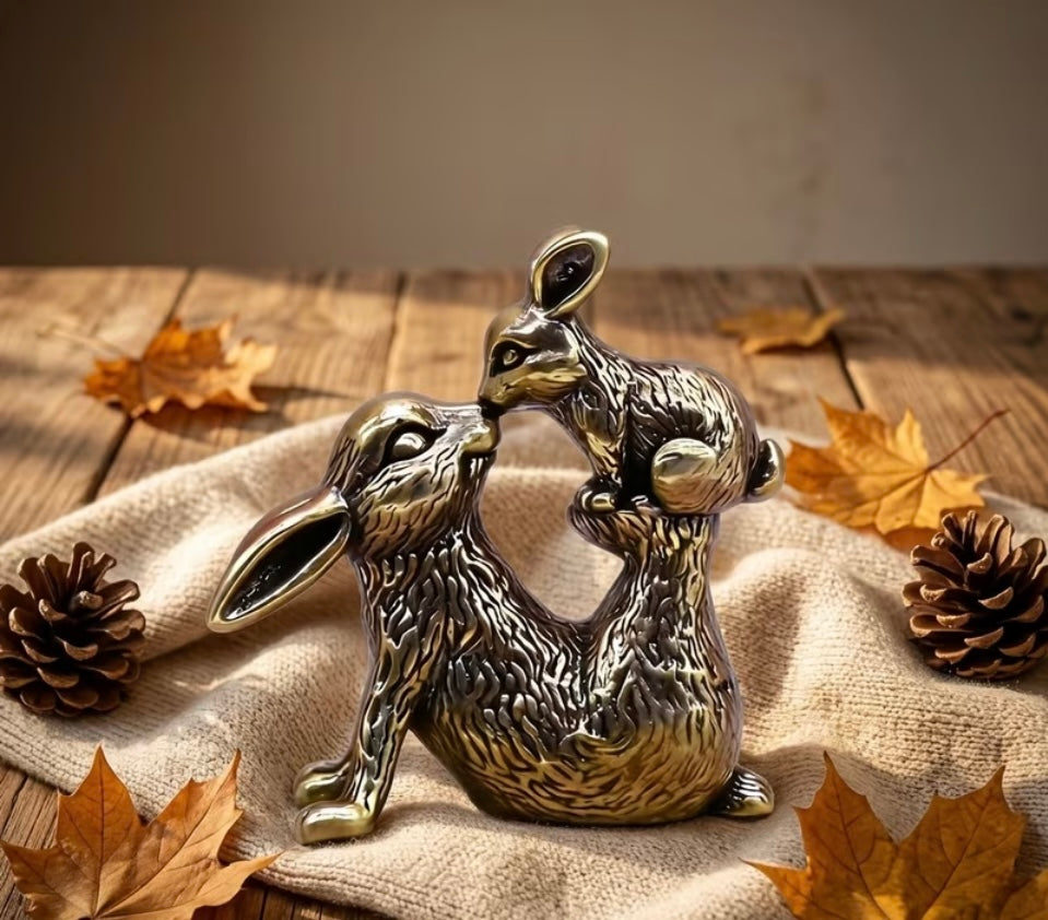 Brass Mother Rabbit and Baby Rabbit