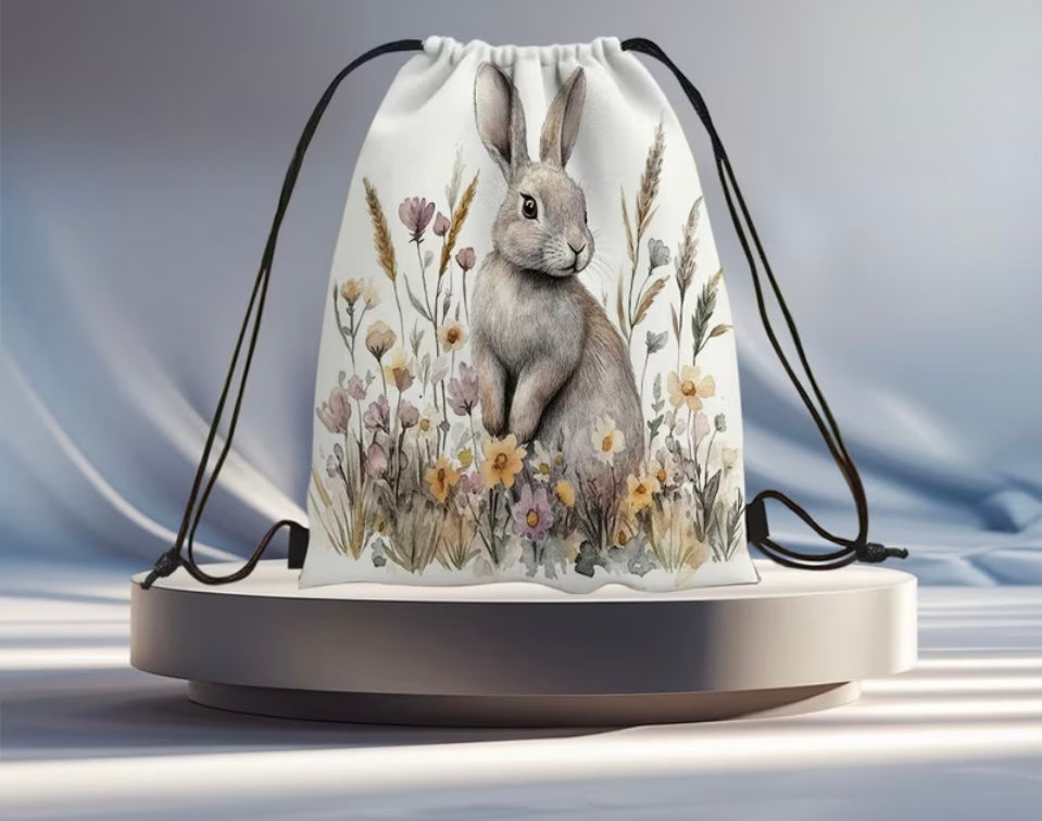 Rabbit design on a drawstring bag
