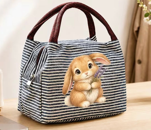 Rabbit design lunch bag with inner insulation dark blue