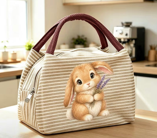 Rabbit design lunch bag with inner insulation in light brown
