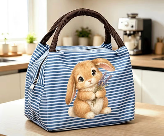 Rabbit design lunch bag with inner insulation light blue