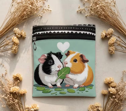 Guinea Pig Crossbody Bag featuring 2 cute Guinea Pigs eating a spinach leaf